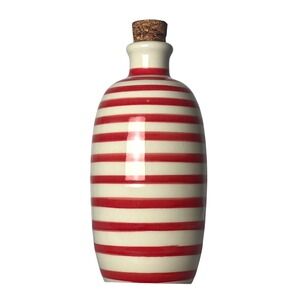 BeneOliva Hand Made Spain Ceramic Olive Oil Bottle Red Stripe Cork Stopper
